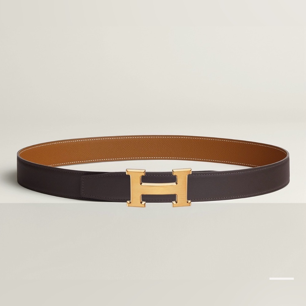 H belt buckle & Reversible leather strap 32 mm - Size 90